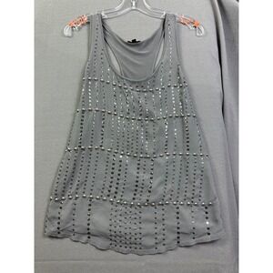 Express Gray Sequin and Beaded Racerback Tank Top Medium Charcoal Silver Accent